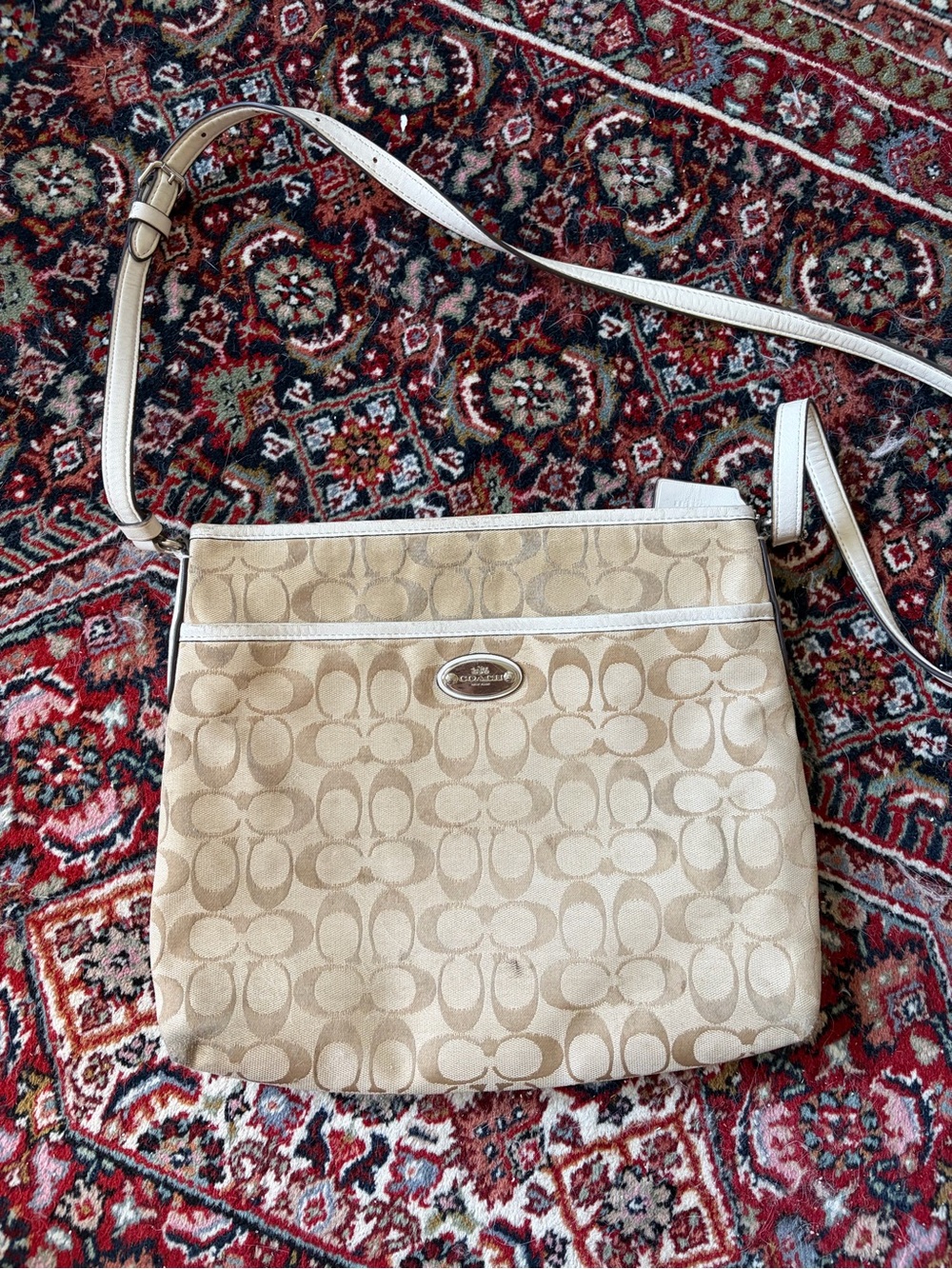 Coach Beige Signature Crossbody with Cream Trim